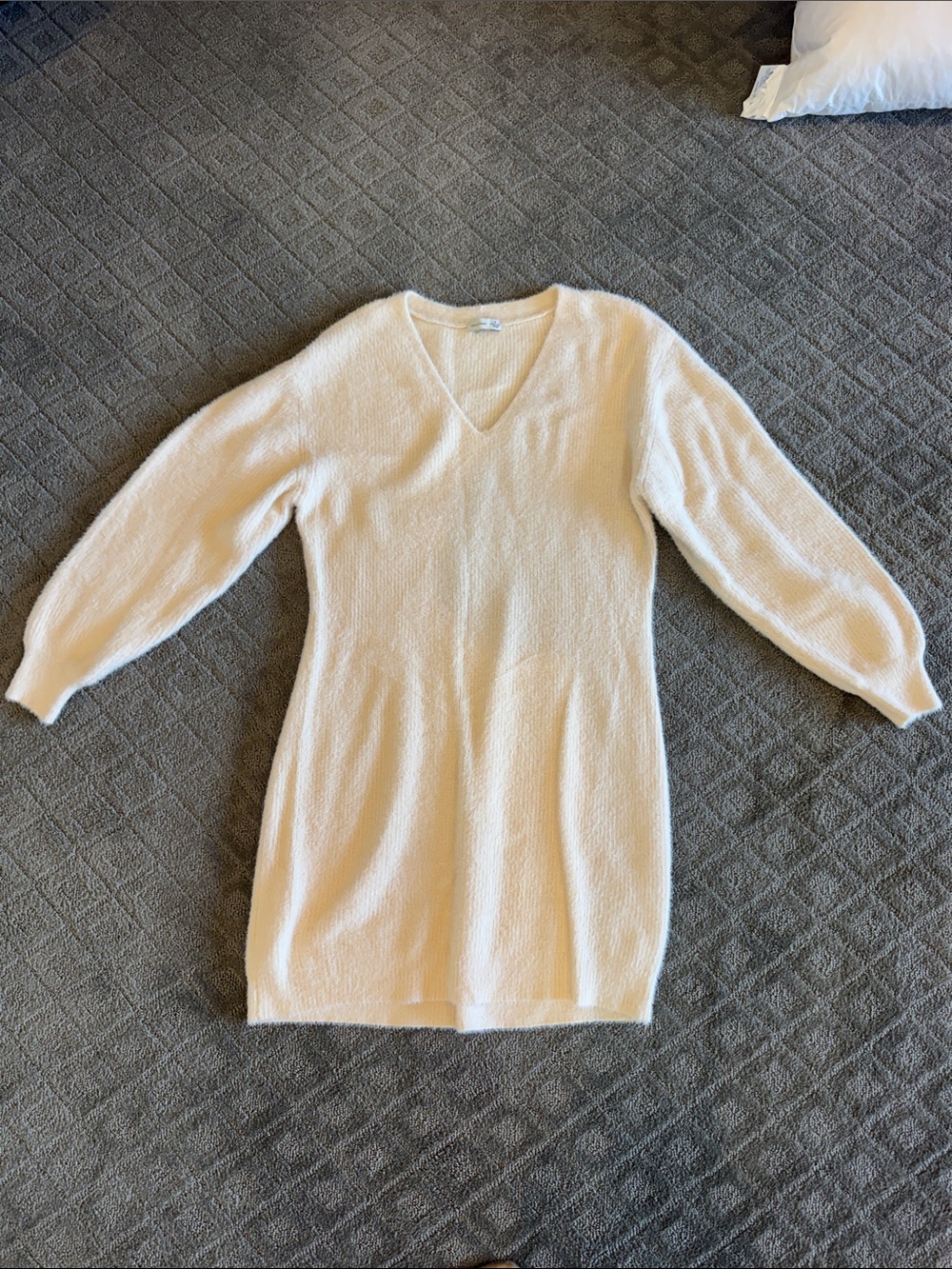 Gentle Fawn Cream V-Neck Knit Dress with Balloon Sleeves
